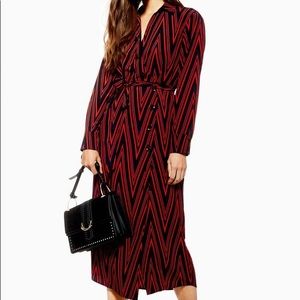 Topshop Midi Dress Print Horn Button Shirt Dress
